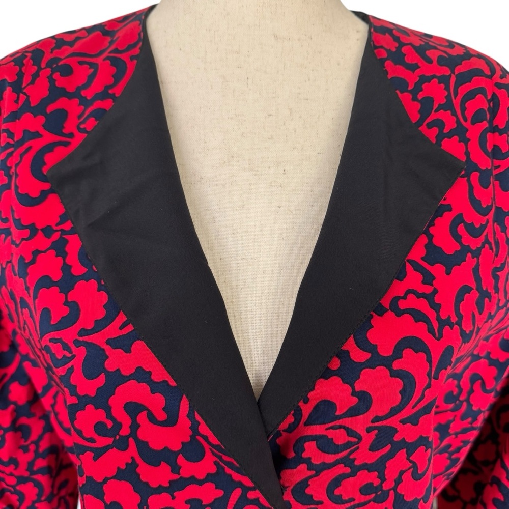 Vintage 80s Gianfranco Ferre Red and Blue Print Jacket Skirt Suit Set Large - Picture 3 of 14